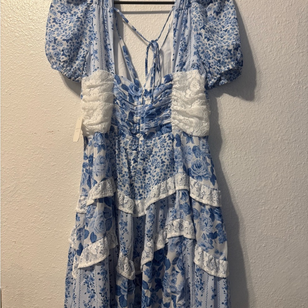 Altar'd State Blue and White Ruffled Maxi Dress - Picture 2 of 4